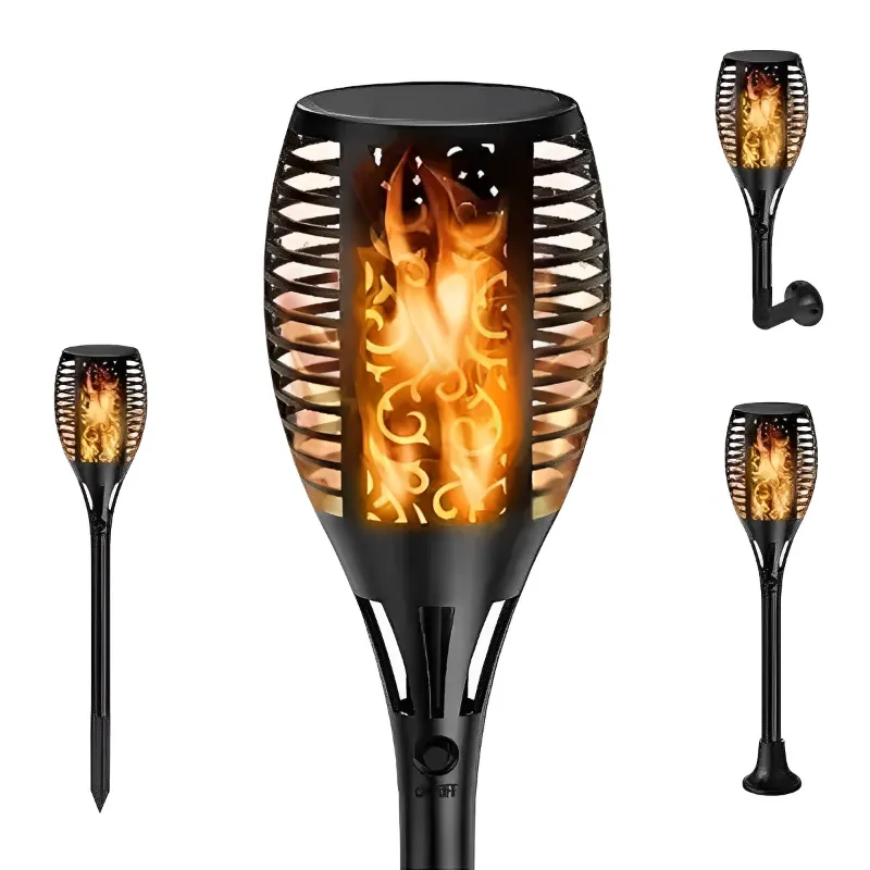 SAHAPECT 96 LED Waterproof 3 in 1 Solar Outdoor, Flickering Marshal Light Set with 3 Lighting Modes for Garden